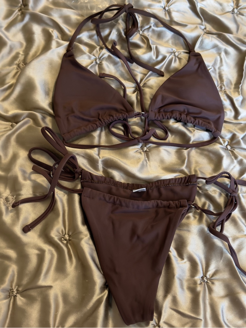 Amazon Women Swim Bikini Brown Tie-Side Triangle Top